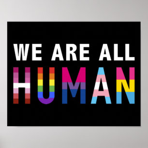 Poster Nous sommes tous humains avec des drapeaux LGBTQ+ 