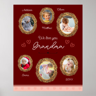 Poster Nous t'aimons Grand-mère Six Photo avec Texte Coeu
