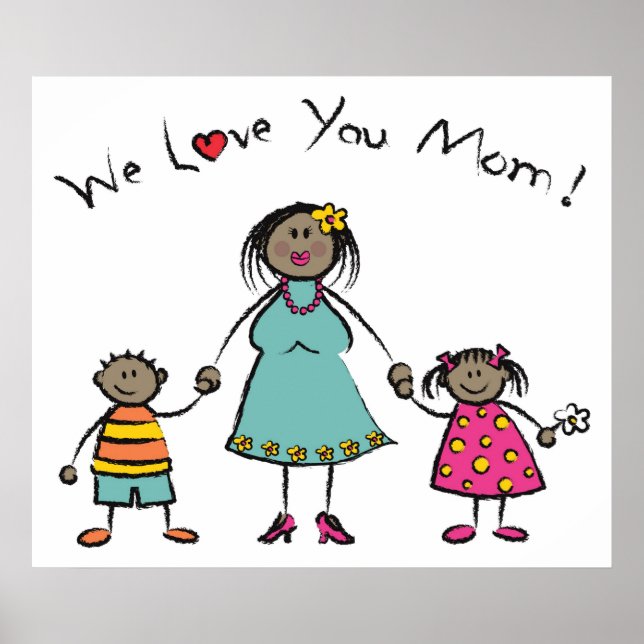 Poster Nous t'aimons Maman Cartoon Famille Bonne fête des (Devant)