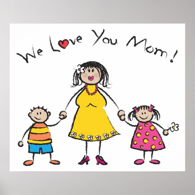 Poster Nous t'aimons Maman Cartoon Famille Bonne fête des (Devant)