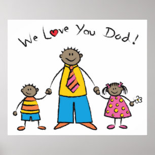 Poster Nous t'aimons Papa Cartoon Famille Bonne Fête des