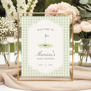 Poster Nouveau au Club Golf Vert Gingham Baby Shower