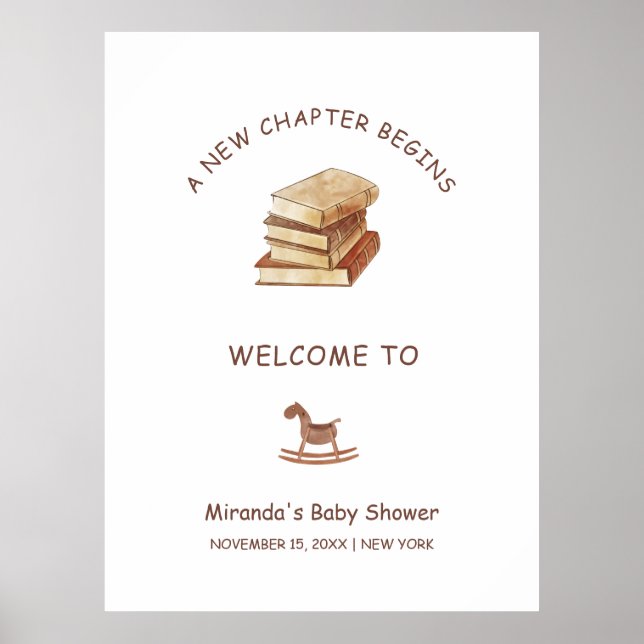 Poster Nouveau chapitre Neutre Baby shower du livre Bienv (Devant)