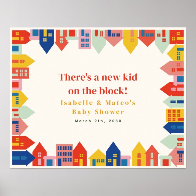 Poster Nouveau Enfant Sur Le Baby shower De Quartier Bloc (Devant)