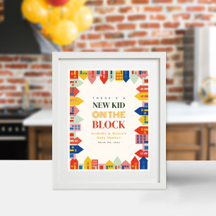 Poster Nouveau Enfant Sur Le Bloc Baby shower Maisons neu