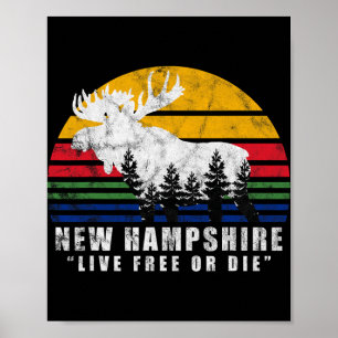 Poster Nouveau Hampshire Live Or Die Vintage Forêt de Moo