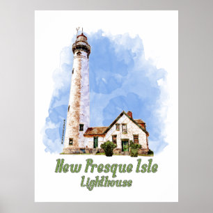 Poster Nouveau phare de Presque Isle aquarelle - Michigan