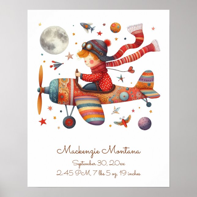 Poster Nouveau plan de vol personnalisé pour bébé Art pou (Devant)