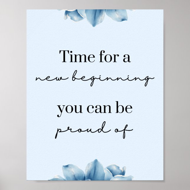 Poster Nouveaux débuts Blue Floral Motivational (Devant)