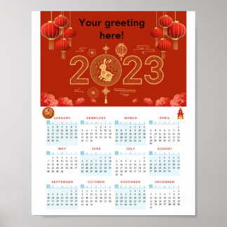 Poster Nouvel An chinois 2023 Calendrier des lapins