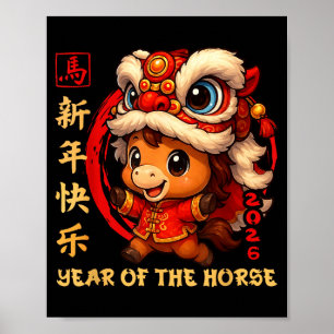 Poster Nouvel An chinois 2026 Année du Cheval Drôle Happ