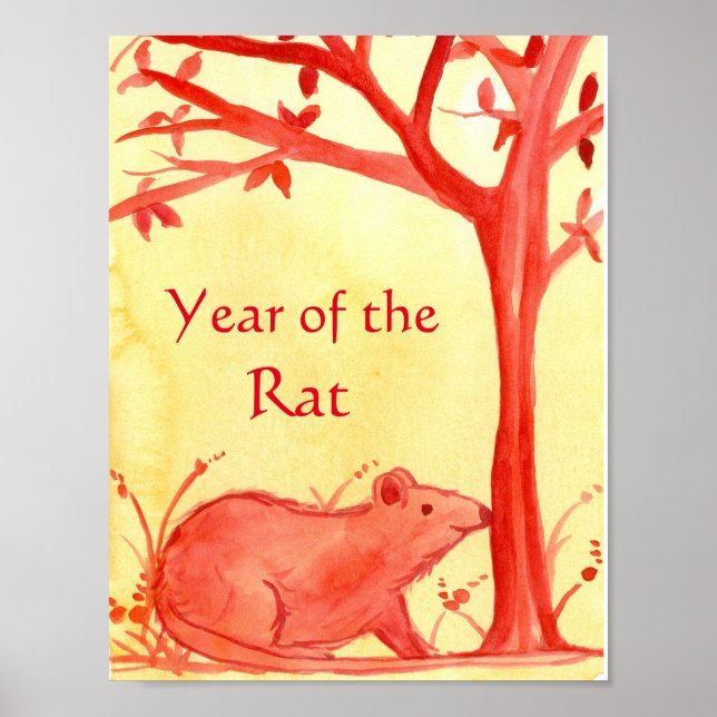 Poster Nouvel An chinois de l'aquarelle du Rat (Devant)