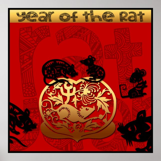Poster Nouvel An chinois de rat mignon Zodiac Anniversair (Devant)
