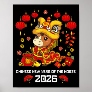 Poster Nouvel An chinois du cheval 2026 Danse du lion mig