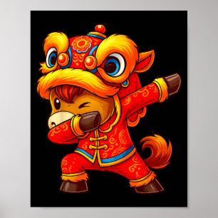 Poster Nouvel An Chinois Lunaire Du Cheval Drôle Dabbing 