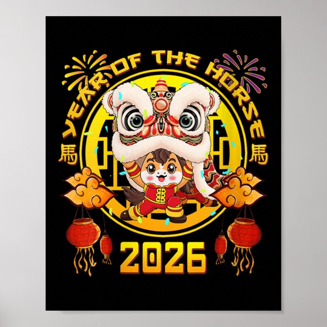 Poster Nouvel An Féminin 2026 Cheval Chinois L'Année Du (Devant)