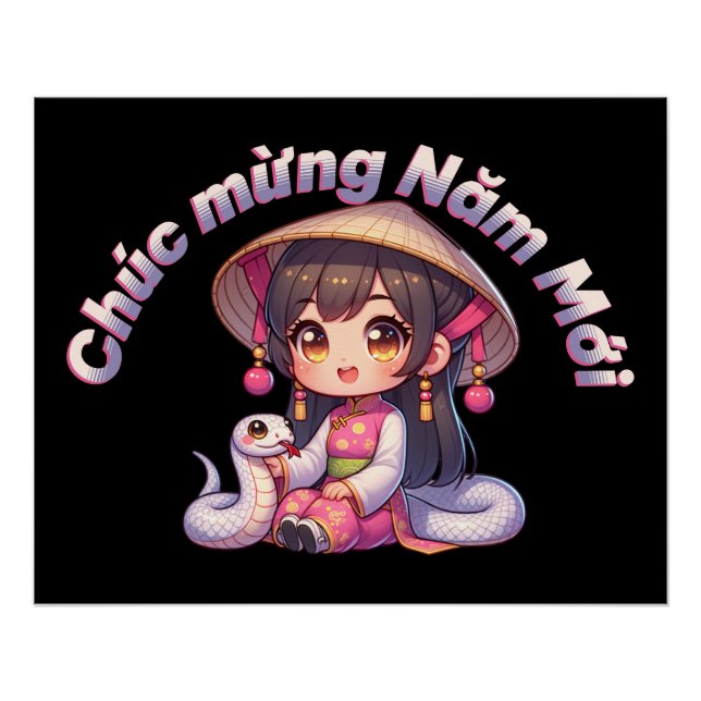 Poster Nouvel an vietnamien fille et serpent (Devant)