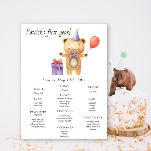 Poster Nouvel anniversaire de la petite ours Jalon Annive (Créateur téléchargé)