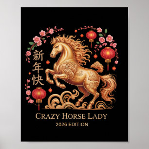 Poster Nouvelle Année festive 2026 Cheval Fou Dame Fortun
