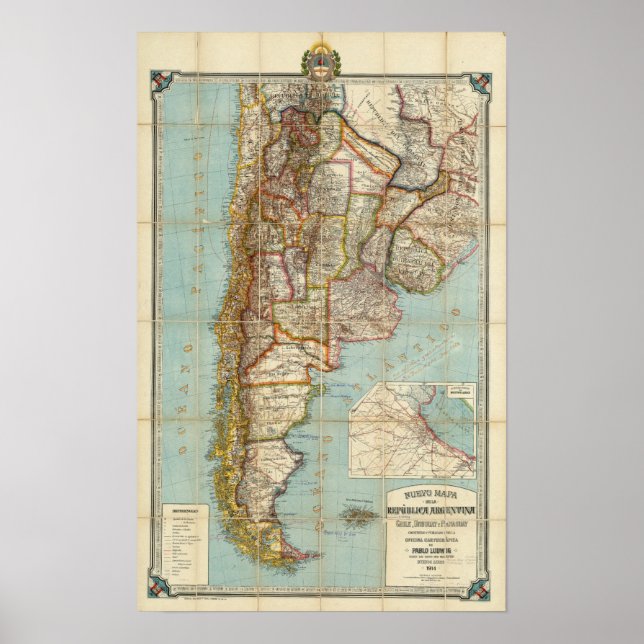 Poster Nouvelle carte de l'Argentine (Devant)