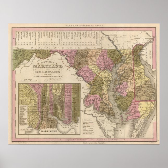 Poster Nouvelle carte du Maryland et du Delaware (Devant)
