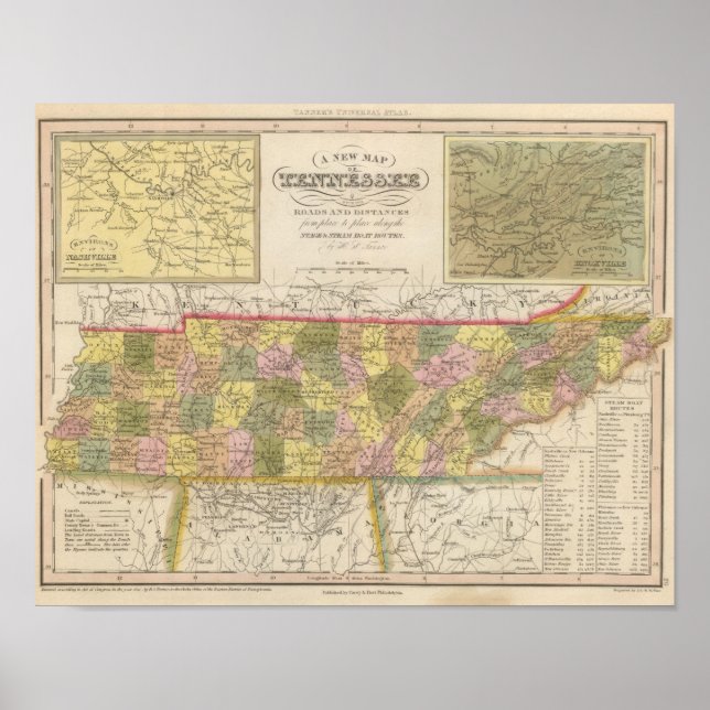 Poster Nouvelle Carte Du Tennessee (Devant)