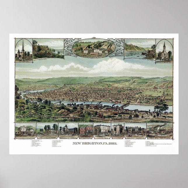 Poster Nouvelle carte panoramique de Brighton, PA - 1883 (Devant)