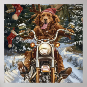 Poster Nouvelle-Écosse Chien Conduisant Moto Noël