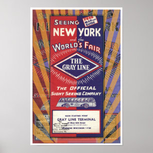 POSTER NOUVELLE IMPRIMER 'NEW YORK WORLD FAIR' VINTAGE 19