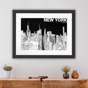 Poster Nouvelle ligne d'horizon de New York en noir et bl