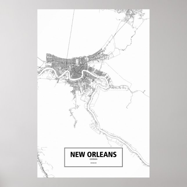 Poster Nouvelle-Orléans, Louisiane (noir sur blanc) (Devant)