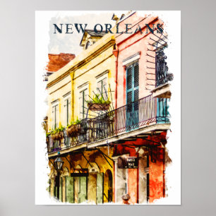 Poster Nouvelle-Orléans Louisiane Quartier Français Aquar