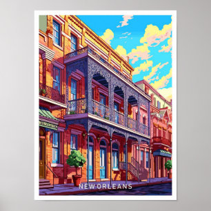 Poster Nouvelle-Orléans Louisiane Voyage Vintage Illustra