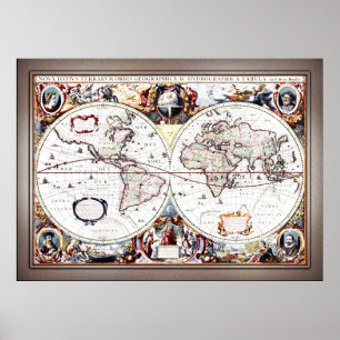 Poster Nova Totius Terrarum Orbis par Henricus Hondius II