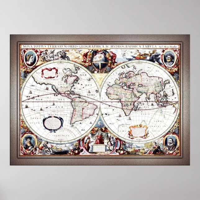 Poster Nova Totius Terrarum Orbis par Henricus Hondius II (Devant)