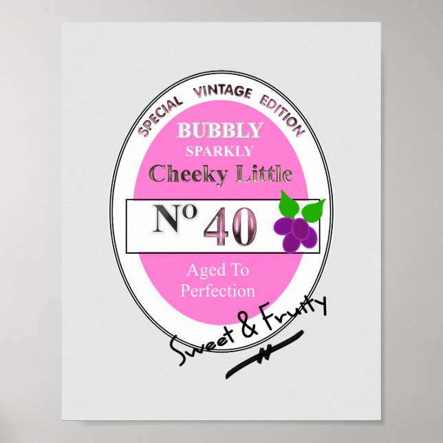 Poster Novelty 40th Milestone Anniversaire Funny Vin Étiq (Devant)