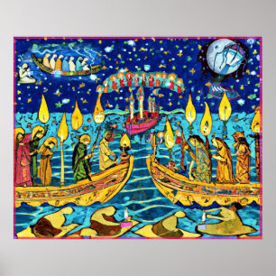 Poster Novembre Art populaire naïf Art d'automne