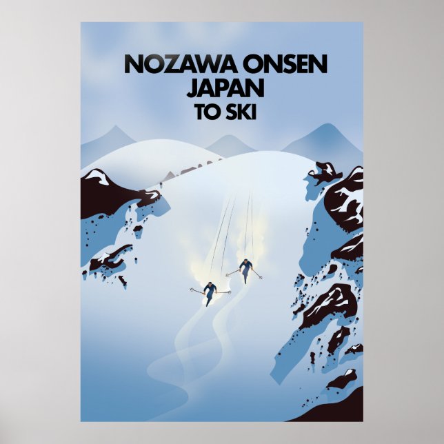 Poster Nozawa Onsen Japon imprimé ski. (Devant)