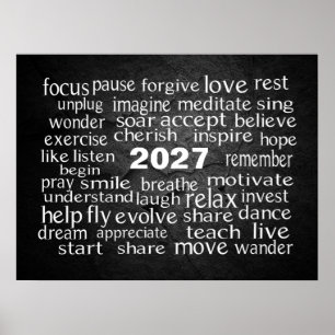 Poster Nuage de mots de la nouvelle année 2027 sur Black