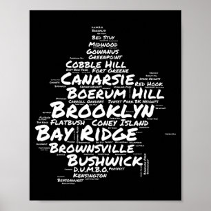 Poster Nuage de mots des quartiers de Brooklyn New York B