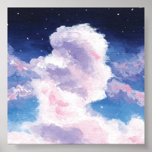 Poster Nuages bleus et roses Imprimer, Papier d'affiche d
