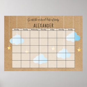 Poster Nuages Bleus Rustiques Gold Stars Devinez La Date 