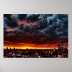 Poster Nuages, Coucher De Soleil Et Rouge