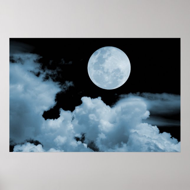 POSTER NUAGES DE PLEINE LUNE BLEU (Devant)