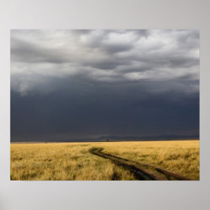 Poster Nuages de tempête et route à travers les plaines g