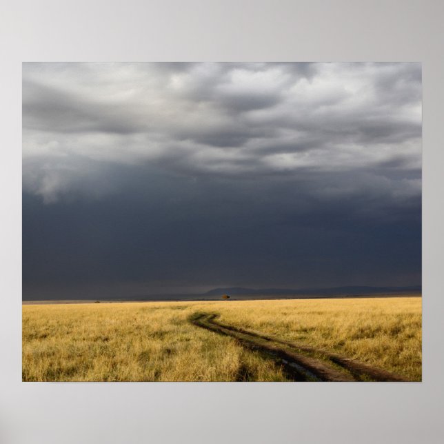 Poster Nuages de tempête et route à travers les plaines g (Devant)