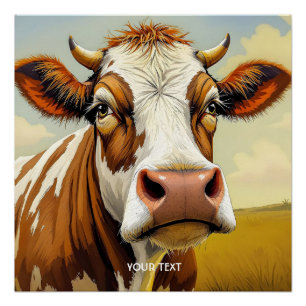 Poster Nuages de terrain de vache mignonne Imaginaire