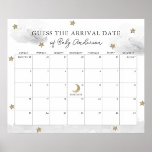 Poster Nuages Gris & Étoiles Devinez Le Calendrier Date D