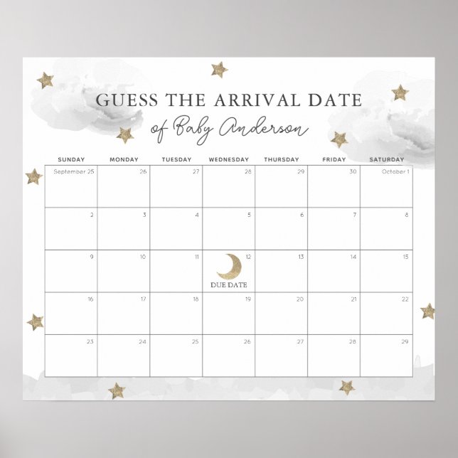 Poster Nuages Gris & Étoiles Devinez Le Calendrier Date D (Devant)