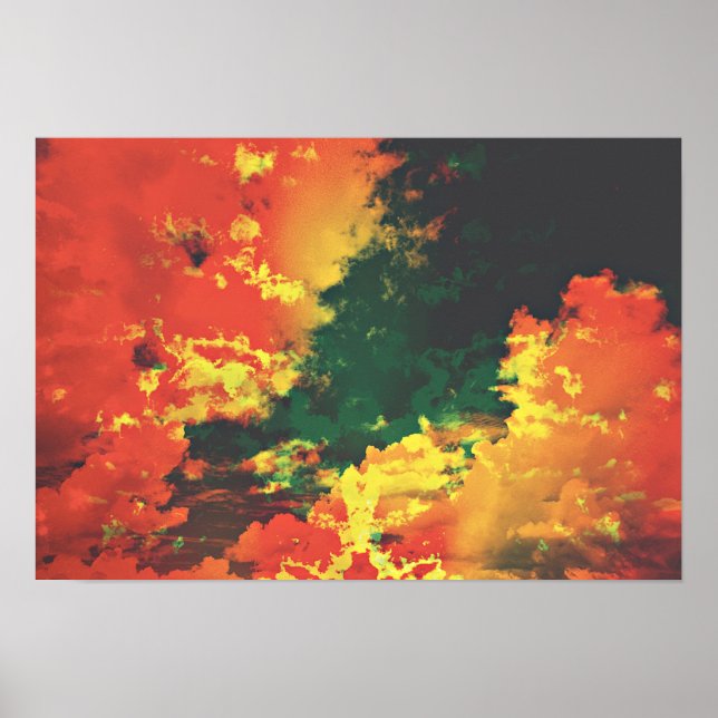 Poster Nuages inattendus dans les couleurs rouge jaune ve (Devant)